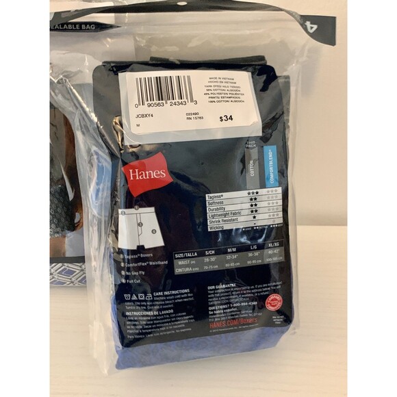 2X Hanes Men's 4-Pack Comfortblend Woven Boxers Tagless NEW Blue Woven Pattern 8 - Picture 6 of 8